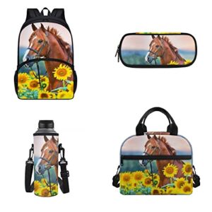 polero sunflower horse school backpack for girls insulated lunch case crossbody water bottle cover school pencil holder pen bags