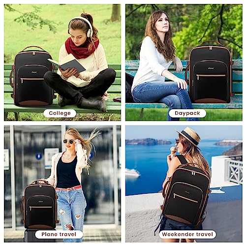 LOVEVOOK 40L Large Travel Backpack for Women, 17 Inch Carry on Backpack for Traveling on Airplane, Personal Item Travel Bag Airline Approved, Business Causal Weekender Backpack, Black