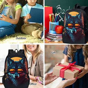 Wolf Backpack for School Girls and Boys Bookbag with Lunch Box Lightweight and Durable 17 Inch Laptop Backpack 4 pcs Set