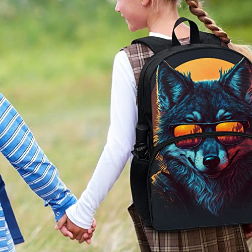 Wolf Backpack for School Girls and Boys Bookbag with Lunch Box Lightweight and Durable 17 Inch Laptop Backpack 4 pcs Set