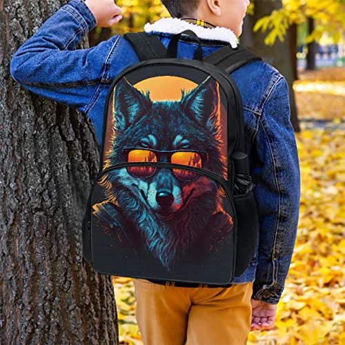 Wolf Backpack for School Girls and Boys Bookbag with Lunch Box Lightweight and Durable 17 Inch Laptop Backpack 4 pcs Set