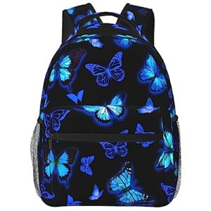 hurjiaa butterfly backpack casual canvas backpacks blue butterfly bookbag laptop daypack for toddler teen boys girls women men gifts