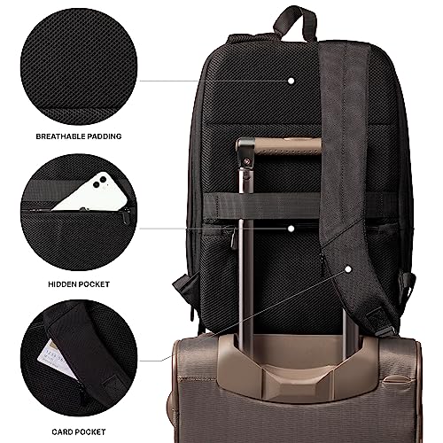 PROLISOK Laptop Backpack – Slim & Expandable for 15.6-16 inch Computer – Water Resistant & Lightweight Bag with USB Type-C Charging – Casual Black Backpack for Travel, Business, Office