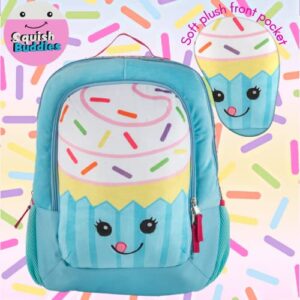 CLUB LIBBY LU Cupcake Backpack for Girls with Soft Plush Front Pocket, 16 inch Squish Buddies