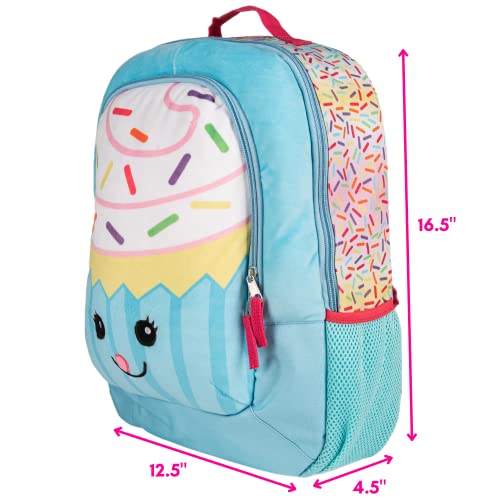 CLUB LIBBY LU Cupcake Backpack for Girls with Soft Plush Front Pocket, 16 inch Squish Buddies