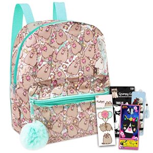 pusheen clear mini backpack - bundle with pusheen backpack for girls 11 inch plus decals, more | transparent pusheen backpack for kids school supplies