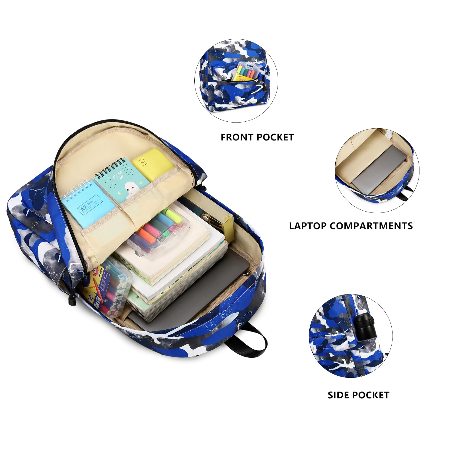 Lmwzh Backpack For Boys Girls Elementary Waterproof teen School Bags Kids Bookbag Lightweight Camo Blue（2023 Model）