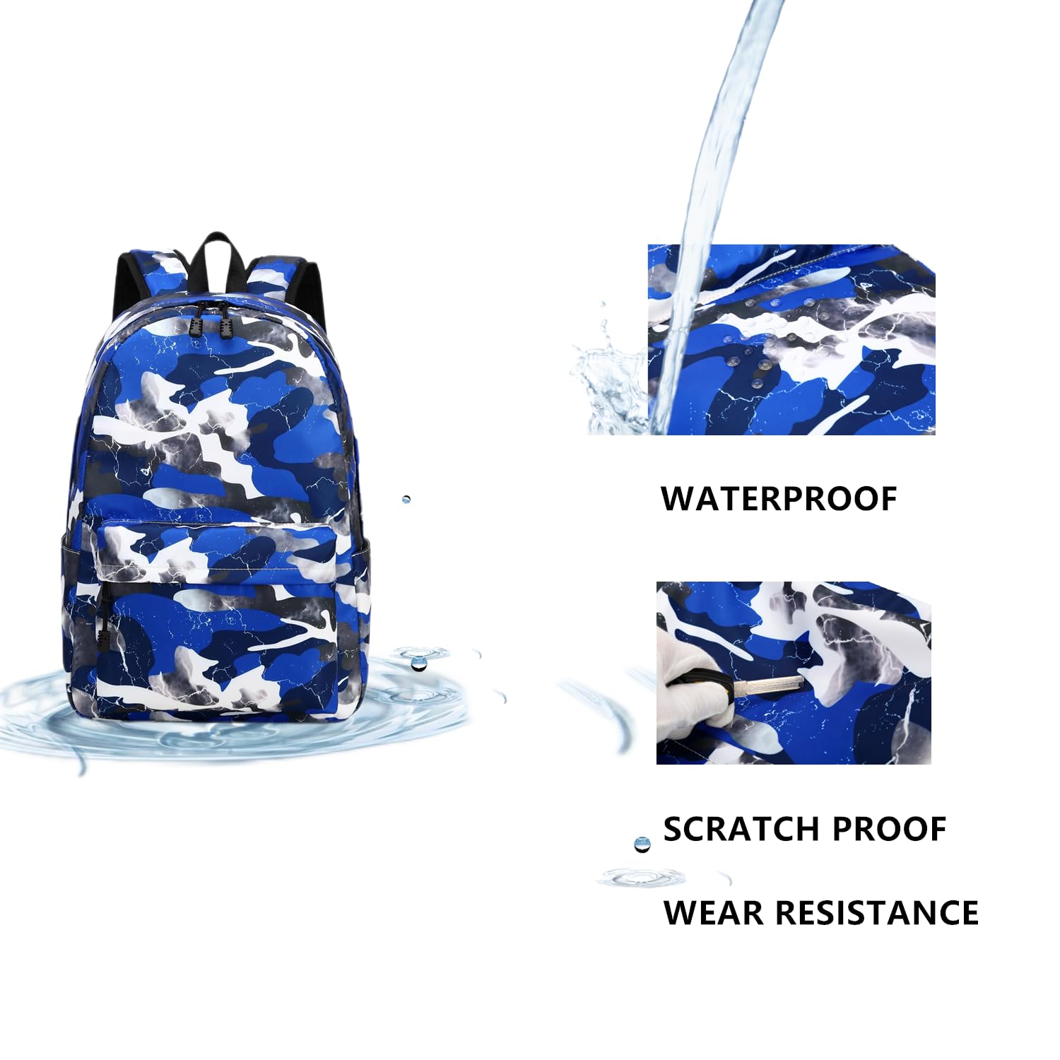 Lmwzh Backpack For Boys Girls Elementary Waterproof teen School Bags Kids Bookbag Lightweight Camo Blue（2023 Model）