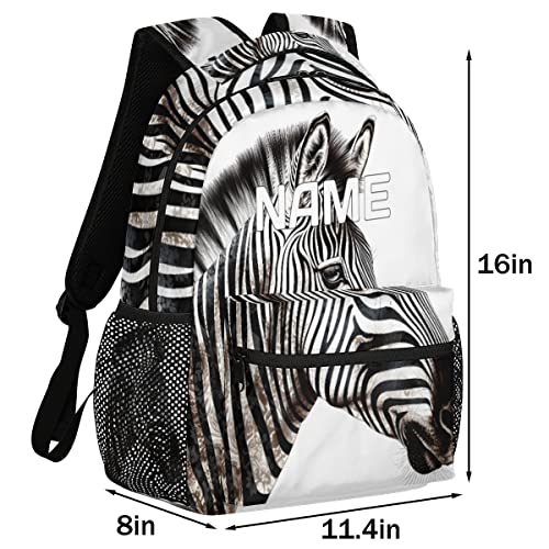 OMFUNS Animal Zebra Custom Backpack for Kids Boys Girls Cool Print Personalized School Bookbag for College Elementary Middle School Bag Casual Daypack Laptop Bag for Women Men