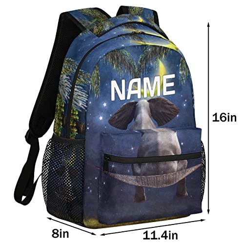 OMFUNS Elephant Animal Custom Backpack for Kids Boys Girls Ocean Beach Personalized School Bookbag for College Elementary Middle School Bag Casual Daypack Laptop Bag for Women Men