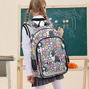 Glaphy Cute French Bulldog Floral Backpack School Bag Lightweight Laptop Backpack Student Travel Daypack with Reflective Stripes