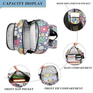 Glaphy Cute French Bulldog Floral Backpack School Bag Lightweight Laptop Backpack Student Travel Daypack with Reflective Stripes