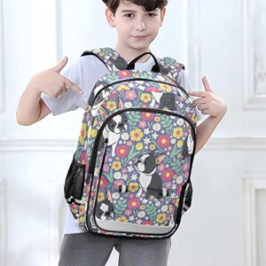 Glaphy Cute French Bulldog Floral Backpack School Bag Lightweight Laptop Backpack Student Travel Daypack with Reflective Stripes