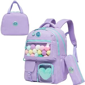 zbaogtw cute backpack for girls, aesthetic clear school backpack with lunch box, casual backpack for elementary school teens back to school supplies