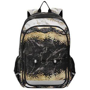 glaphy gold black white marble backpack school bag lightweight laptop backpack student travel daypack with reflective stripes