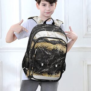 Glaphy Gold Black White Marble Backpack School Bag Lightweight Laptop Backpack Student Travel Daypack with Reflective Stripes