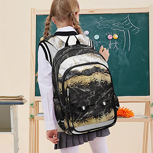Glaphy Gold Black White Marble Backpack School Bag Lightweight Laptop Backpack Student Travel Daypack with Reflective Stripes