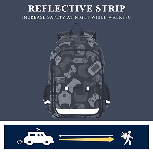 Glaphy Video Game Controller School Backpack Lightweight Laptop Backpack Student Travel Daypack with Reflective Stripes