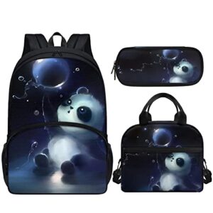 amzprint panda backpack and lunch bag set for girls,3 piece backpack set,school bag with front zip pocket,animal print