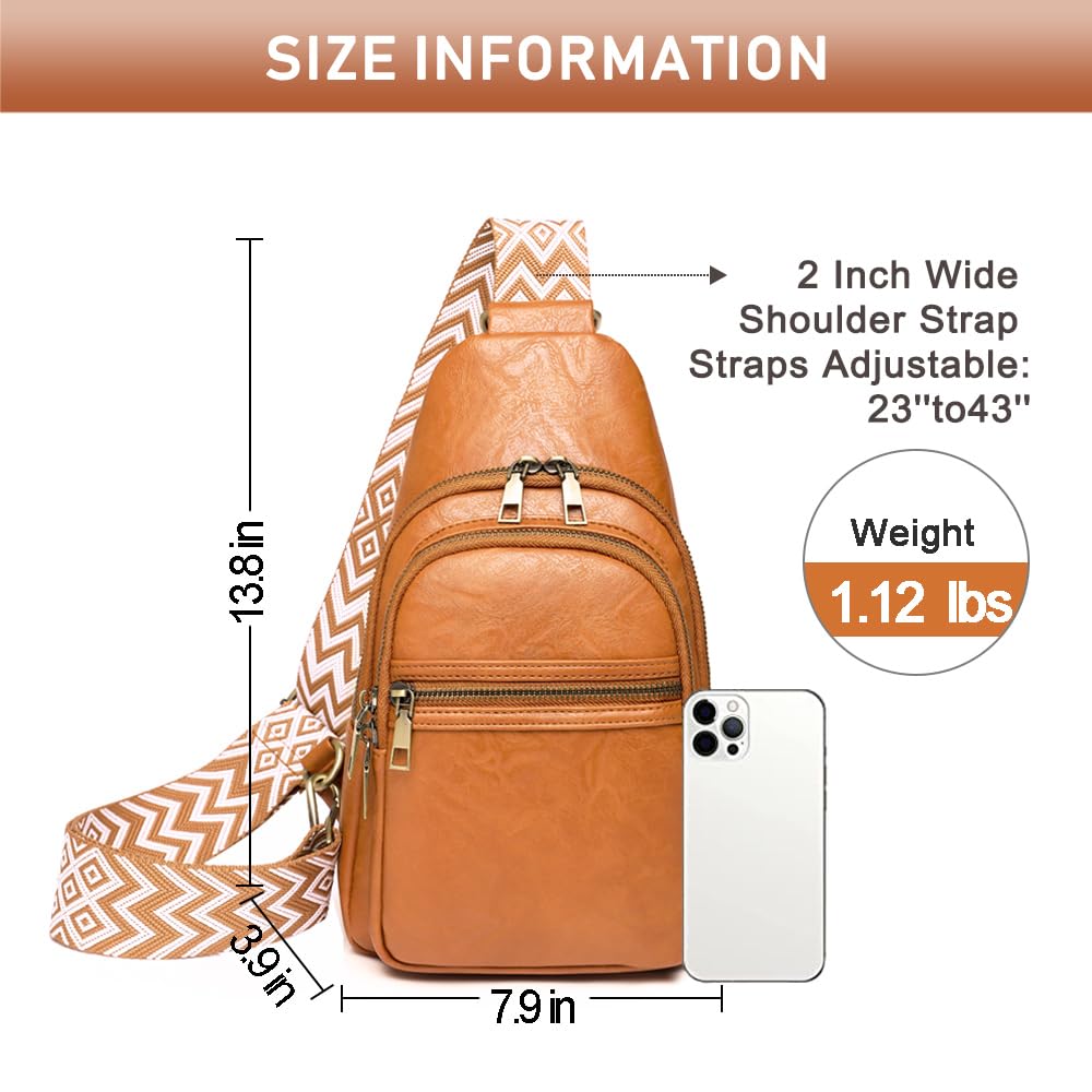 Everfunny Sling Bag for Women PU Leather Sling Bags with Guitar Strap Crossbody Fashion Sling Backpack Multipurpose Chest Bag