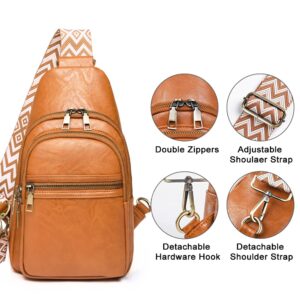 Everfunny Sling Bag for Women PU Leather Sling Bags with Guitar Strap Crossbody Fashion Sling Backpack Multipurpose Chest Bag