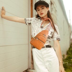 Everfunny Sling Bag for Women PU Leather Sling Bags with Guitar Strap Crossbody Fashion Sling Backpack Multipurpose Chest Bag