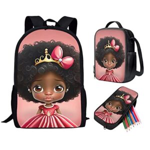 hinthetall kids backpack black girl magic 3d print backpack for girls toddler backpack princess girl backpacks bookbag schoolbag daypack large capacity travel bag