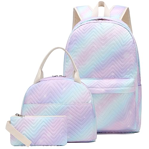 EZYCOK Teen Girls School Backpack Kids Bookbag Set with Lunch Box Pencil Case Travel Laptop Backpack Casual Daypack, Pink