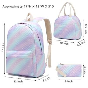 EZYCOK Teen Girls School Backpack Kids Bookbag Set with Lunch Box Pencil Case Travel Laptop Backpack Casual Daypack, Pink