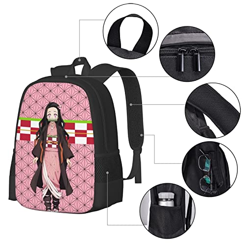 SUEDA Nezuko Backpack 17.3" Anime Multifunction Bookbag with Side Pockets Durable Laptop Bag for Teen Boys Girls