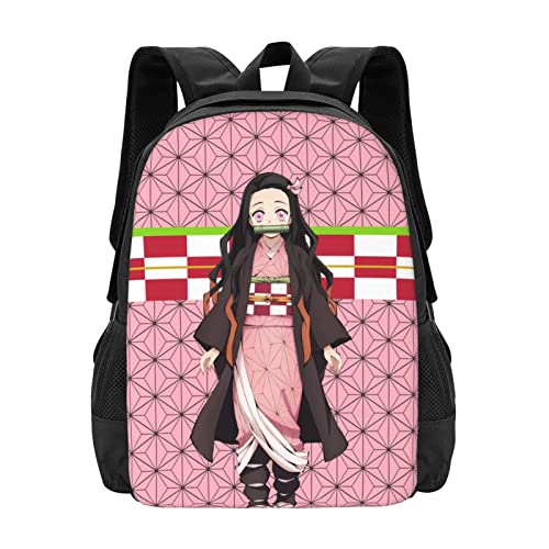 SUEDA Nezuko Backpack 17.3" Anime Multifunction Bookbag with Side Pockets Durable Laptop Bag for Teen Boys Girls