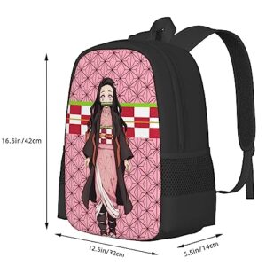 SUEDA Nezuko Backpack 17.3" Anime Multifunction Bookbag with Side Pockets Durable Laptop Bag for Teen Boys Girls