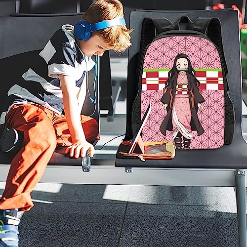 SUEDA Nezuko Backpack 17.3" Anime Multifunction Bookbag with Side Pockets Durable Laptop Bag for Teen Boys Girls