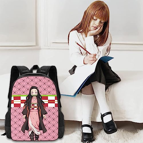 SUEDA Nezuko Backpack 17.3" Anime Multifunction Bookbag with Side Pockets Durable Laptop Bag for Teen Boys Girls