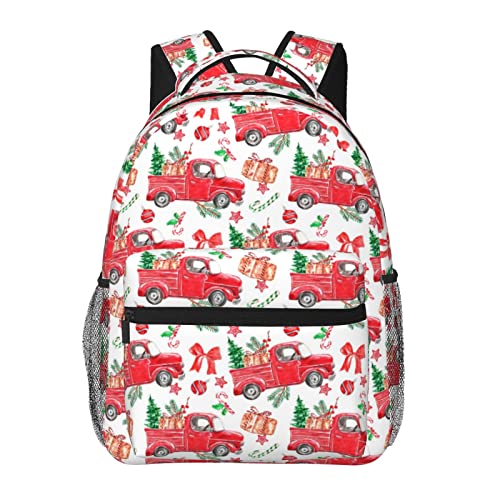 BoeHiop Christmas Red Truck Fir Tree Candy Cane Lightweight Laptop Backpack for Women Men College Bookbag Casual Daypack Travel Bag