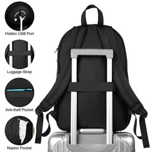 Breold Womens Laptop Backpack,Stylish Work Business Backpack for Travel,Large Capacity Computer Backpack for 15.6 Inch,Back Pack School College Bookbag with USB Charging Port,Casual Daypack,Black…