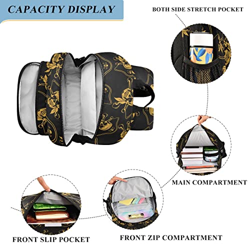 senya Backpack for Boys Girls, Golden Pirate Skull Backpack Students Bookbag Daypack for School Primary Teens