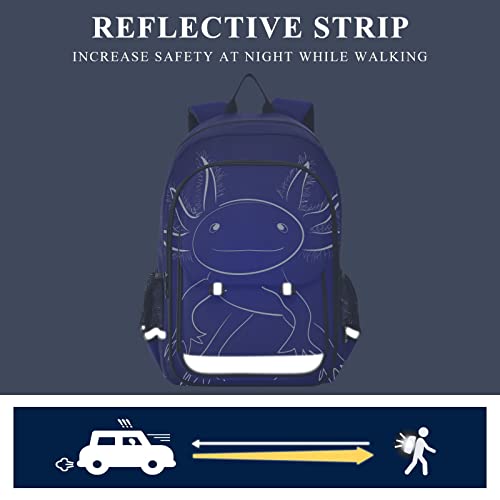 Glaphy Funny Axolotl Purple Backpack Lightweight Laptop Backpack School Bag Student Travel Daypack with Reflective Stripes