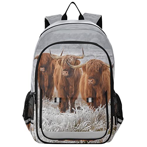 Glaphy Highland Cow Animal Backpack School Bag Lightweight Laptop Backpack Student Travel Daypack with Reflective Stripes