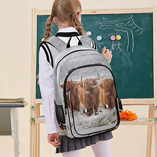 Glaphy Highland Cow Animal Backpack School Bag Lightweight Laptop Backpack Student Travel Daypack with Reflective Stripes