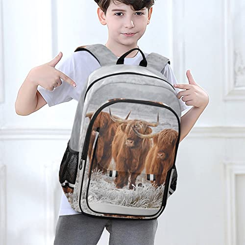 Glaphy Highland Cow Animal Backpack School Bag Lightweight Laptop Backpack Student Travel Daypack with Reflective Stripes