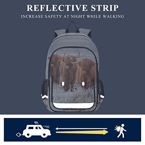 Glaphy Highland Cow Animal Backpack School Bag Lightweight Laptop Backpack Student Travel Daypack with Reflective Stripes