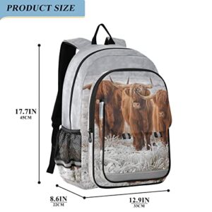 Glaphy Highland Cow Animal Backpack School Bag Lightweight Laptop Backpack Student Travel Daypack with Reflective Stripes