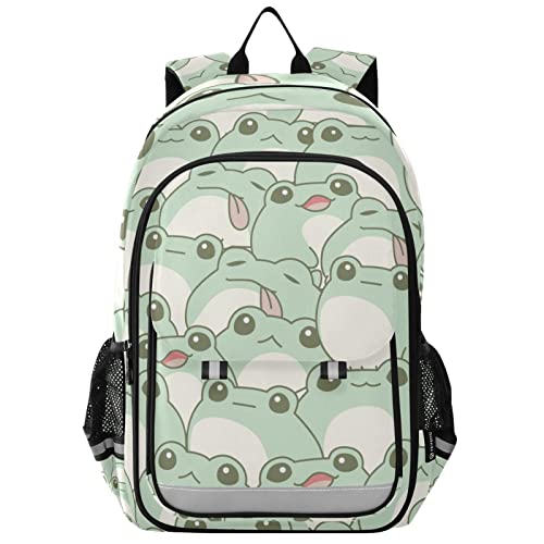 Glaphy Cute Frog Pattern Backpack Lightweight Laptop Backpack Student Travel School Bag with Reflective Stripes