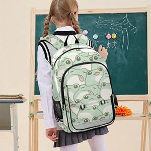 Glaphy Cute Frog Pattern Backpack Lightweight Laptop Backpack Student Travel School Bag with Reflective Stripes