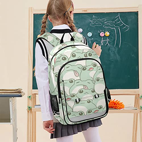 Glaphy Cute Frog Pattern Backpack Lightweight Laptop Backpack Student Travel School Bag with Reflective Stripes