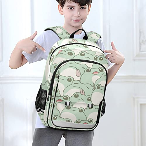 Glaphy Cute Frog Pattern Backpack Lightweight Laptop Backpack Student Travel School Bag with Reflective Stripes