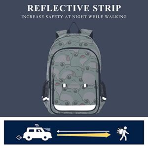 Glaphy Cute Frog Pattern Backpack Lightweight Laptop Backpack Student Travel School Bag with Reflective Stripes