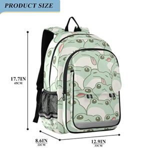 Glaphy Cute Frog Pattern Backpack Lightweight Laptop Backpack Student Travel School Bag with Reflective Stripes