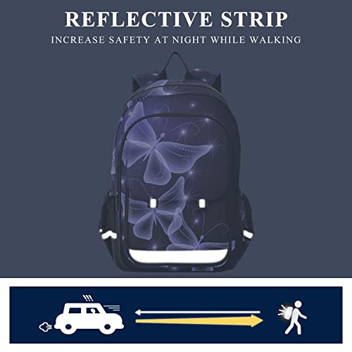 Glaphy Butterfly Blue Backpack School Bag Lightweight Laptop Backpack Student Travel Daypack with Reflective Stripes